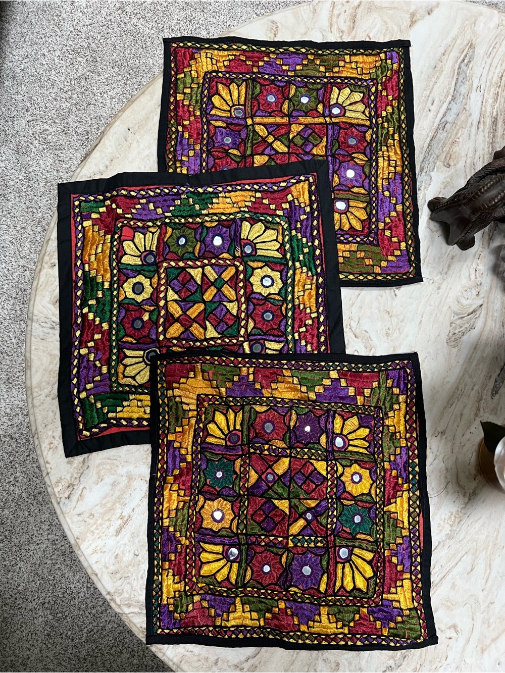 Handcrafted Multicolor Embroidered Mirrorwork Pillow Covers from India Set of 3